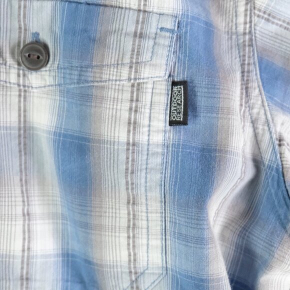Outdoor Research Shirt Mens Extra Large Blue White Plaid Button Up Short Sleeve - Picture 3 of 10